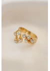 Ayarlamalı Gold Metal Kare Zirkon Taşlı Yüzük