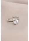 Ayarlanabilir Silver Renk Taşlı Damla Yüzük