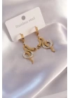 Çelik Gold Renk Yılan Figür Zirkon Taşlı Kadın Küpe