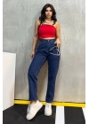 Düz Orta Kadın Mavi Slim Fit Mom pantolon