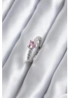 Gümüş Renk Zirkon Taşlı Pembe Kristal Kalp Model Kadın Yüzük