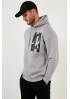 Kapüşonlu Baskılı Oversıze 3 İplik Sweatshirt