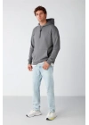 Kapüşonlu Üç İplik Düz Sweatshirt