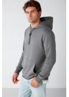 Kapüşonlu Üç İplik Düz Sweatshirt