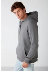 Kapüşonlu Üç İplik Düz Sweatshirt