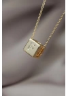 Küp Model Gold Renk Zirkon Taşlı F Harfli Kolye
