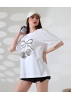 Leopar Desenli kiraz Baskılı Kadın T-Shirt