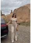 Madonna yaka bol paça pantolonlu takım