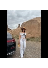 Madonna yaka bol paça pantolonlu takım