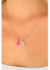 Nazar Boncuklu Pembe Renk Taşlı Rose Bayan Kolye