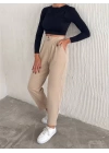 Örme Krep Pantolon Çift Düğmeli