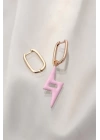 Pembe Şimşek Model Çelik Küpe