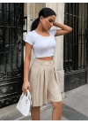 Pileli keten şort S24291