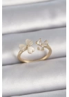 Pirinç Gold Renk Ayarlanabilir Zirkon Taşlı Kalp Beyaz Mineli Model Kadın Yüzük