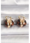 Pirinç Gold Renk Leopar Desen 3D Daire Model Kadın Küpe