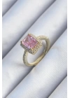 Pirinç Gold Renk Pembe Zirkon Taşlı Kadın Yüzük