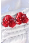 Pirinç Kırmızı Renk Gül Model Kadın Küpe