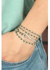 Sarı Mavi Çizgi Desenli Gümüş Renk Metal Kancalı Erkek Bileklik