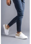 SLW155 Warrior Bağcıklı ve Fermuarlı Cilt Süet Erkek Günlük Sneaker Ayakkabı BT - Beyaz/Krem