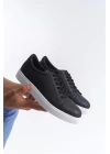 SLW165 Elite Bağcıklı Cilt Erkek Günlük Sneaker Ayakkabı BT - Siyah