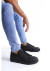 SLW165 Elite Bağcıklı Cilt Erkek Günlük Sneaker Ayakkabı ST - Siyah