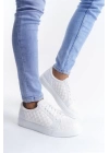 SLW166 Prestige Bağcıklı Cilt Kapitone Desenli Erkek Günlük Sneaker Ayakkabı BT - Beyaz