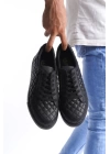 SLW166 Prestige Bağcıklı Cilt Kapitone Desenli Erkek Günlük Sneaker Ayakkabı ST - Siyah