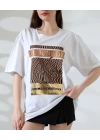 Varak çizgili Oversize Kadın T-Shirt