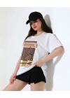 Varak çizgili Oversize Kadın T-Shirt