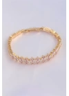 Vip Seri Pirinç Pembe Zirkon Taşlı Gold Renk Baget Model Bileklik