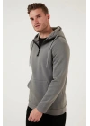 Yarım Fermuarlı Kanguru Cepli Kapüşonlu Erkek Sweatshirt