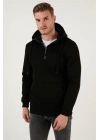 Yarım Fermuarlı Kanguru Cepli Kapüşonlu Erkek Sweatshirt