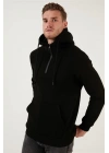 Yarım Fermuarlı Kanguru Cepli Kapüşonlu Erkek Sweatshirt