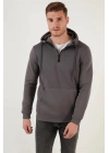 Yarım Fermuarlı Kanguru Cepli Kapüşonlu Erkek Sweatshirt