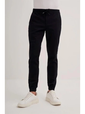 0004 Düğme Kapamalı Beli ve Paçası Lastikli Jogger Erkek Pantolon SİYAH