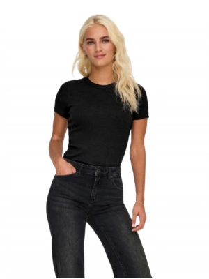 15339774 Likralı Fitilli Slim Fit Kadın T-Shirt Siyah