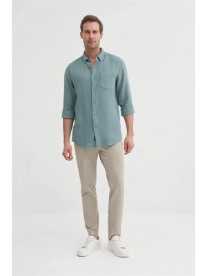 2024 Uzun Kollu Müslin Kumaş Erkek Gömlek Sblue