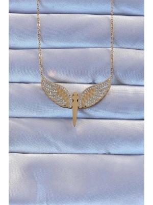 316L Çelik Altın Renk Zirkon Taşlı Mikail Kolye