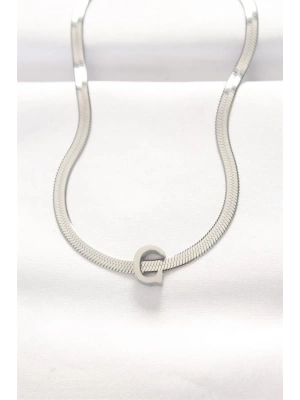 316L Çelik C Harfli Silver Renk İtalyan Zincirli Kolye