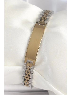 316L Çelik Gold Gümüş Renk Kalın Zincir Künye Model Erkek Bileklik