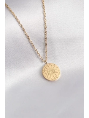 316L Çelik Gold Renk Burçlar İşleme Kadın Kolye