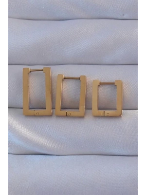 316L Çelik Gold Renk Dikdörtgen Küpe Seti