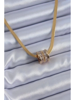 316L Çelik Gold Renk İtalyan Zincir Model Zirkon Taşlı Kadın Kolye