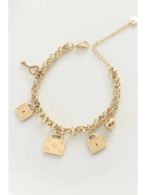 316L Çelik Gold Renk Karışık Aksesuarlı Oval Zincir Bileklik