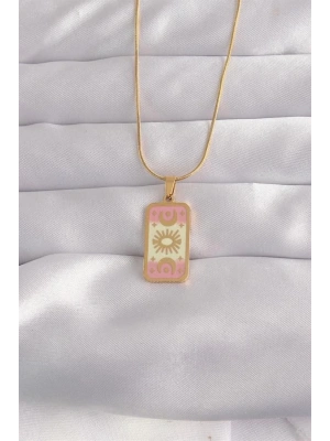 316L Çelik Gold Renk Karışık Mineli Ay Figür Tarot Kolye