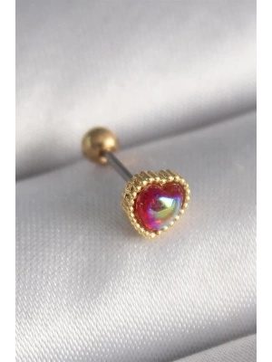 316L Çelik Gold Renk Kırmızı Mineli Kalp Tragus Piercing