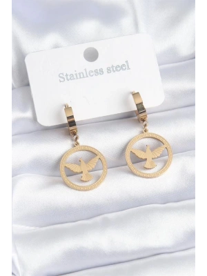 316L Çelik Gold Renk Kuş Model İşleme Detay Kadın Küpe