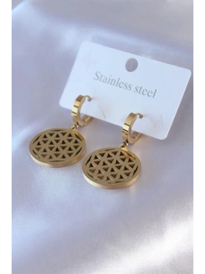 316L Çelik Gold Renk Lotus Model Kadın Küpe