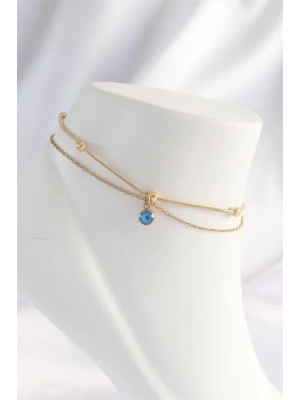 316L Çelik Gold Renk Nazar Boncuklu 2li Çapraz Halhal