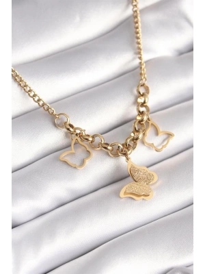 316L Çelik Gold Renk Simli Kelebek Model Kadın Kolye